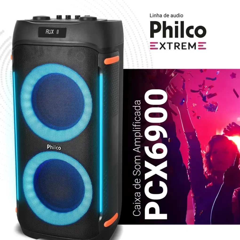 Caixa Som Philco Extreme 1200w Connection Tws Pcx6900 2 Mic Preto