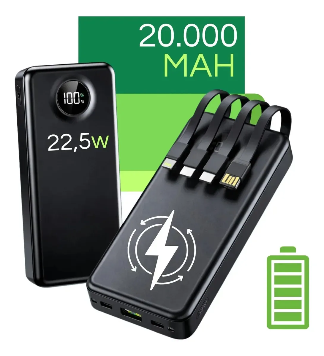 Carregador Portatil Davely Power Bank 20000mAh Turbo para Samsung, iPhone e Xiaomi