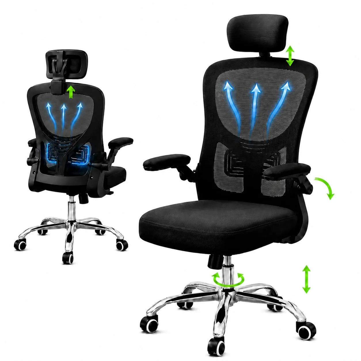 Cadeira de Escritorio Ergonomica Premium NR17 Preta Giratoria Reclinavel 145 Graus com Suporte Lombar Encosto Mesh Respiravel Cadeira Gamer Regulagem de Altura e Bracos Suporta ate 120kg