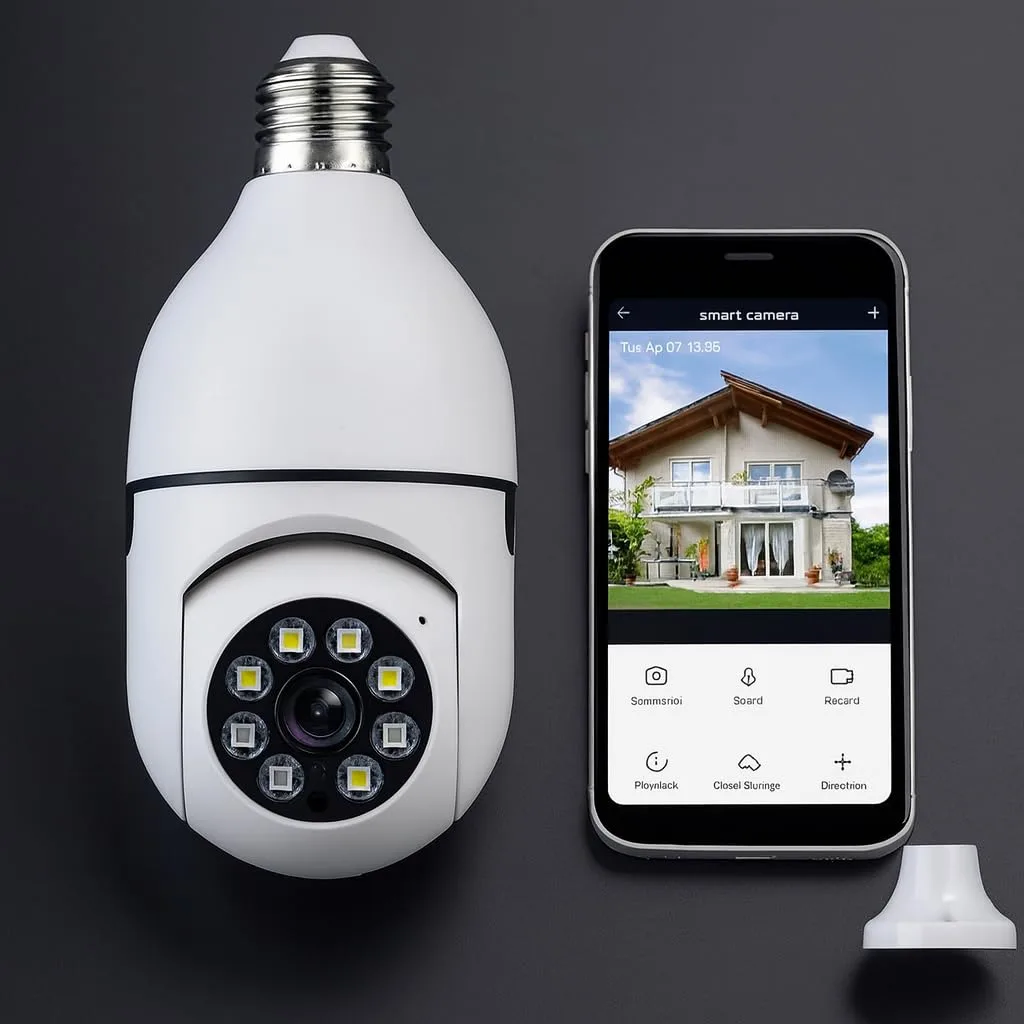 Camera Seguranca IP Lampada WiFi Full HD 1080p com Visao Noturna Infravermelho 1080P, Yoosee, Bivolt, Deteccao de Movimento, Audio Bidirecional, Prova D agua Giratoria