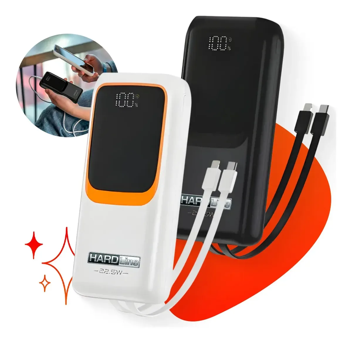 Carregador Portatil Power Bank Turbo 20000mah 22.5w Universal Para iPhone Samsung Motorlola Xiaomi Com Display Digital Preto ou Branco- Hardline