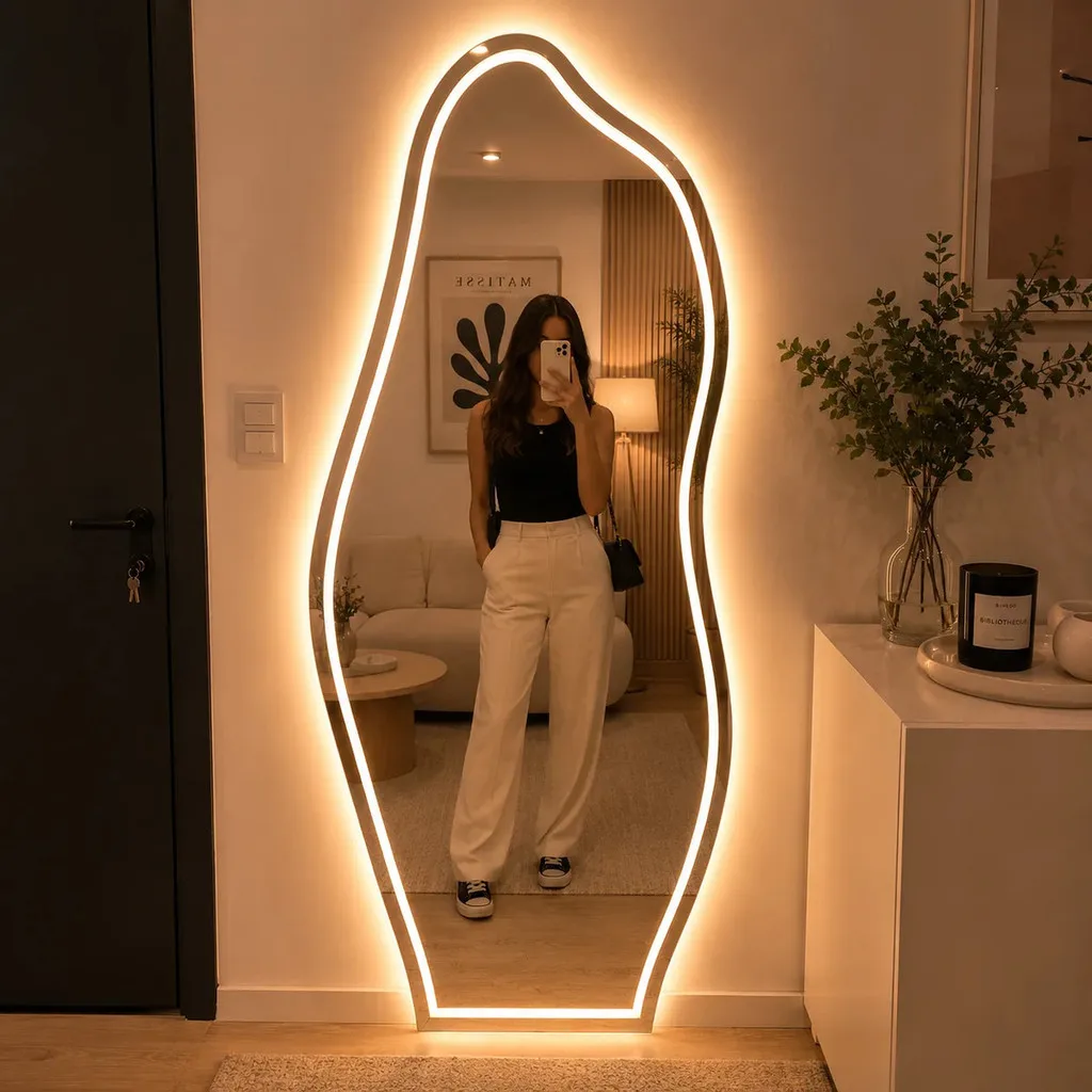 Espelho Grande Com Led 3 Cores e Botao Touch Jateado 90x40 Banheiro Quarto Sala Entrega Rapida