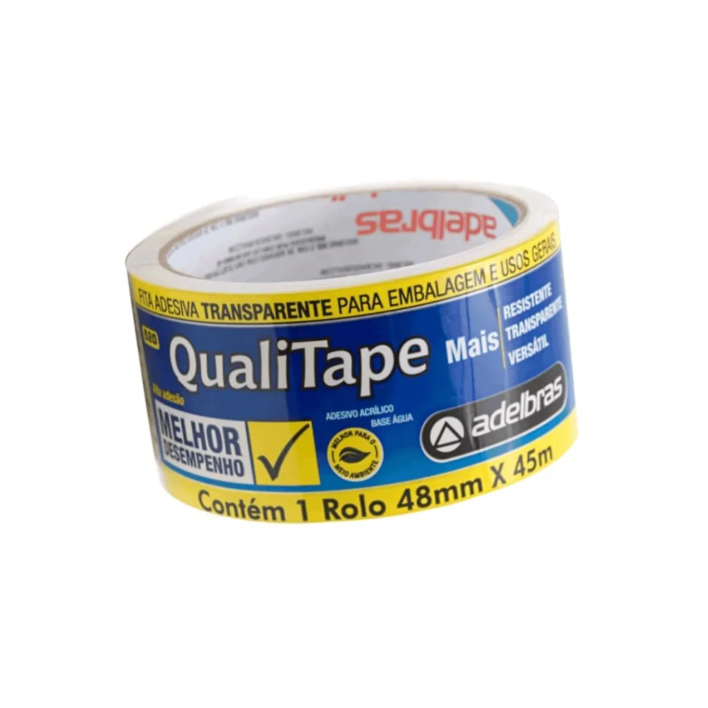 Fita para Empacotamento Qualitape, 48mmX45mts, Transparente, Adelbras
