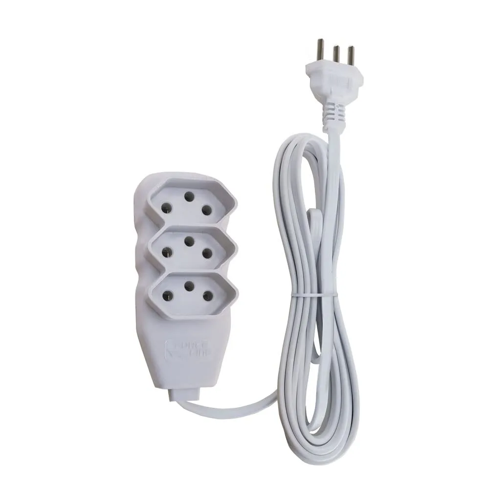 Extensao Slim 3 Tomadas Tripolar Bivolt 3 Metros Branco - Force Line