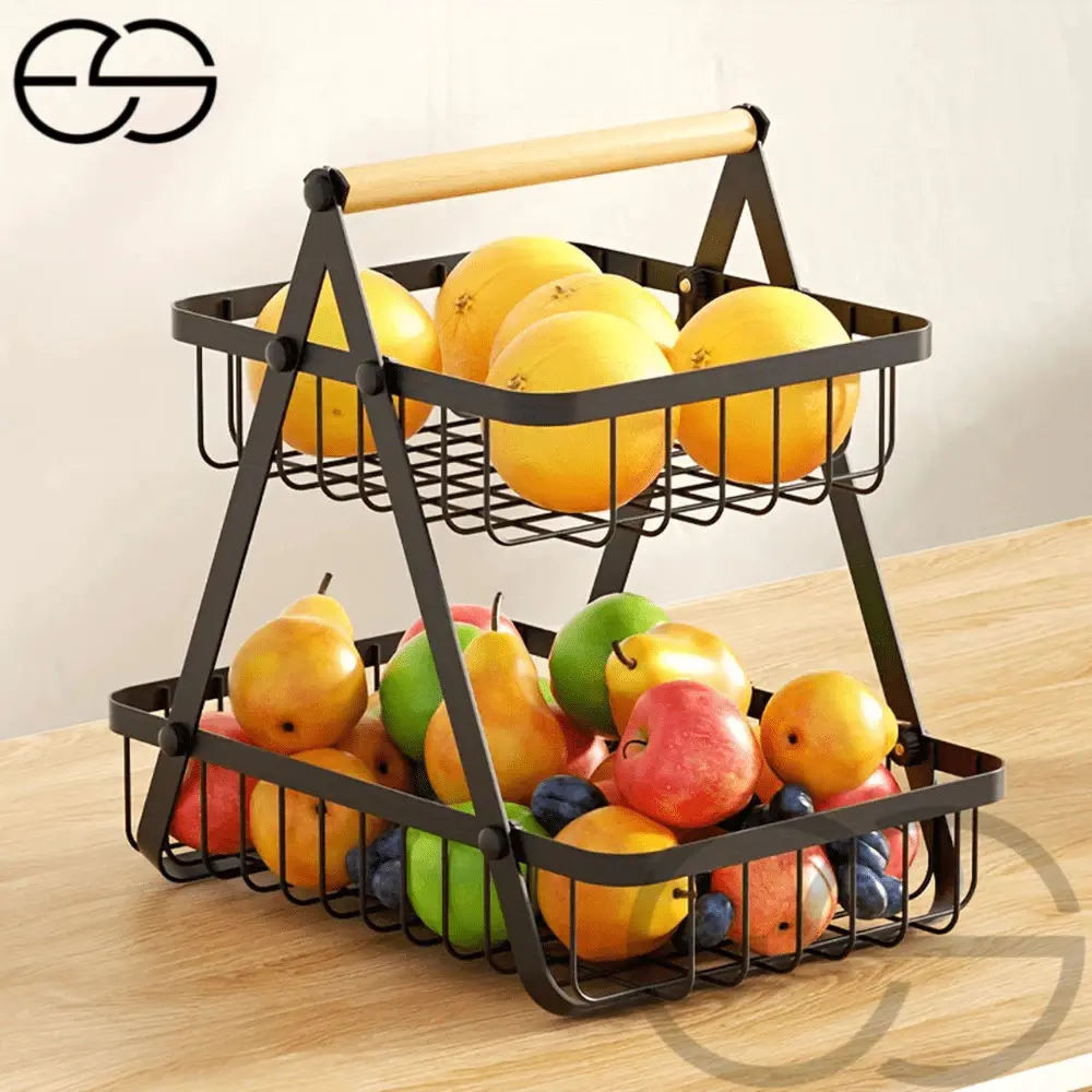 Fruteira de Mesa ou Cesto Multiuso Cesta de metal portatil Organizador para Casa Cozinha Escritorio ES