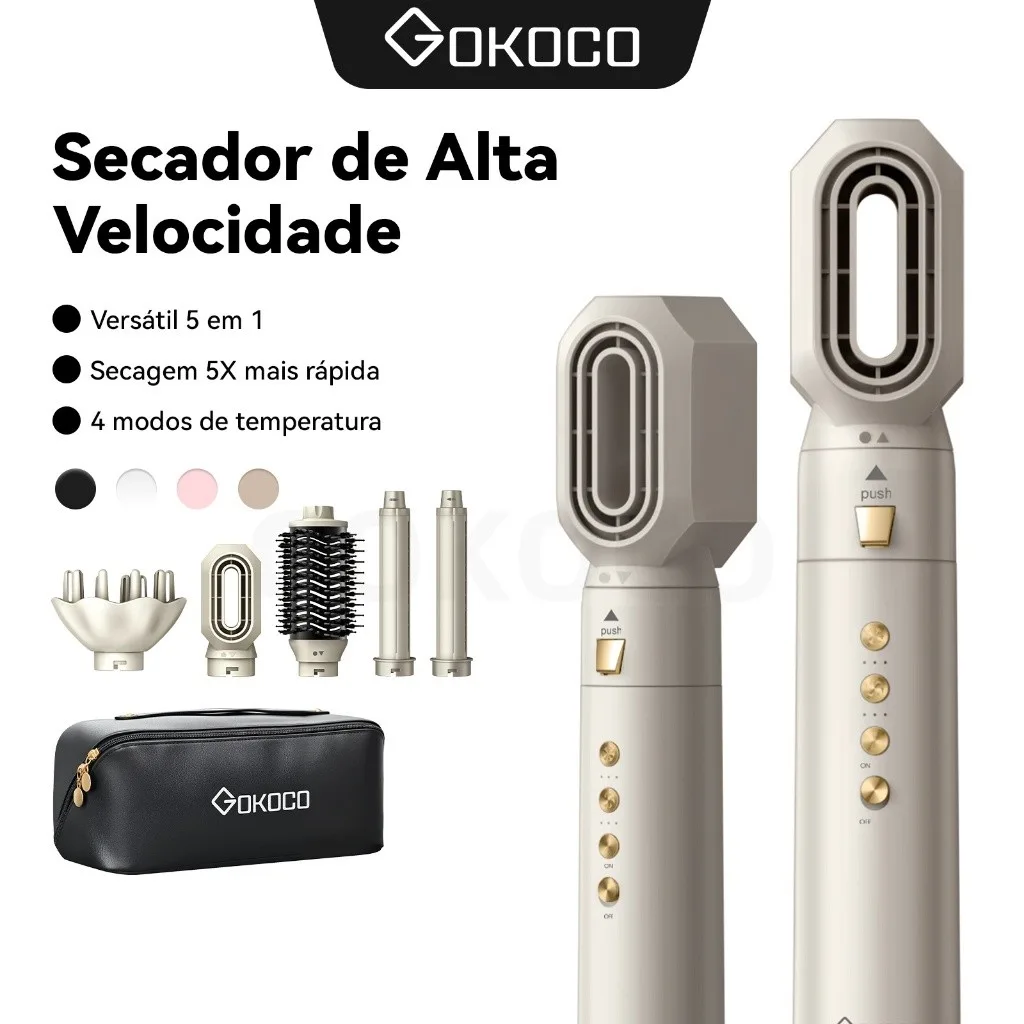 Escova De Secador Multifuncional Conjunto De Cabelo 5 Em 1 De Alta Velocidade Para Alisamento E Ondulacao - GOKOCO
