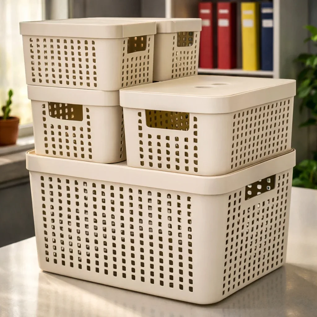 Kit 5 Caixas Organizadoras com Tampa Cesto Grande de Plastico 2 Litros 4,5 Litros 17 Litros