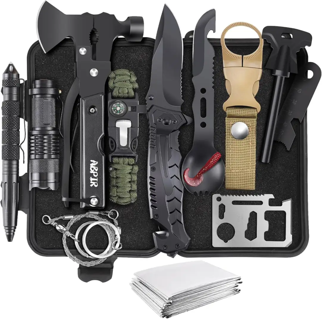 Kit de Sobrevivencia 14 em 1, Gadgets de Camping e Trilha. Marido e Namorado no Dia dos Pais. Essencial para Aventuras e Emergencias.