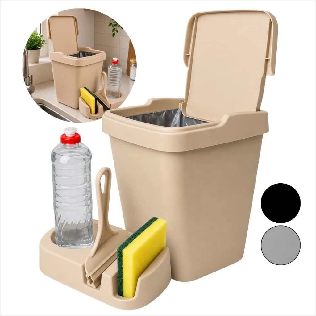 Kit Pia Color Lixeira 4,8L Com Rodinho Porta Detergente Cozinha Area Gourmet