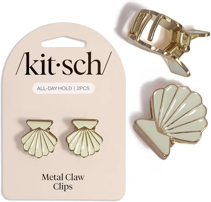 Kitsch Clipes de cabelo de concha de molusco - Clipes de cabelo fofos inspirados na praia | Acessórios de cabelo de metal forte para mulheres | Acabamento dourado elegante e creme perolado - Conjunto
