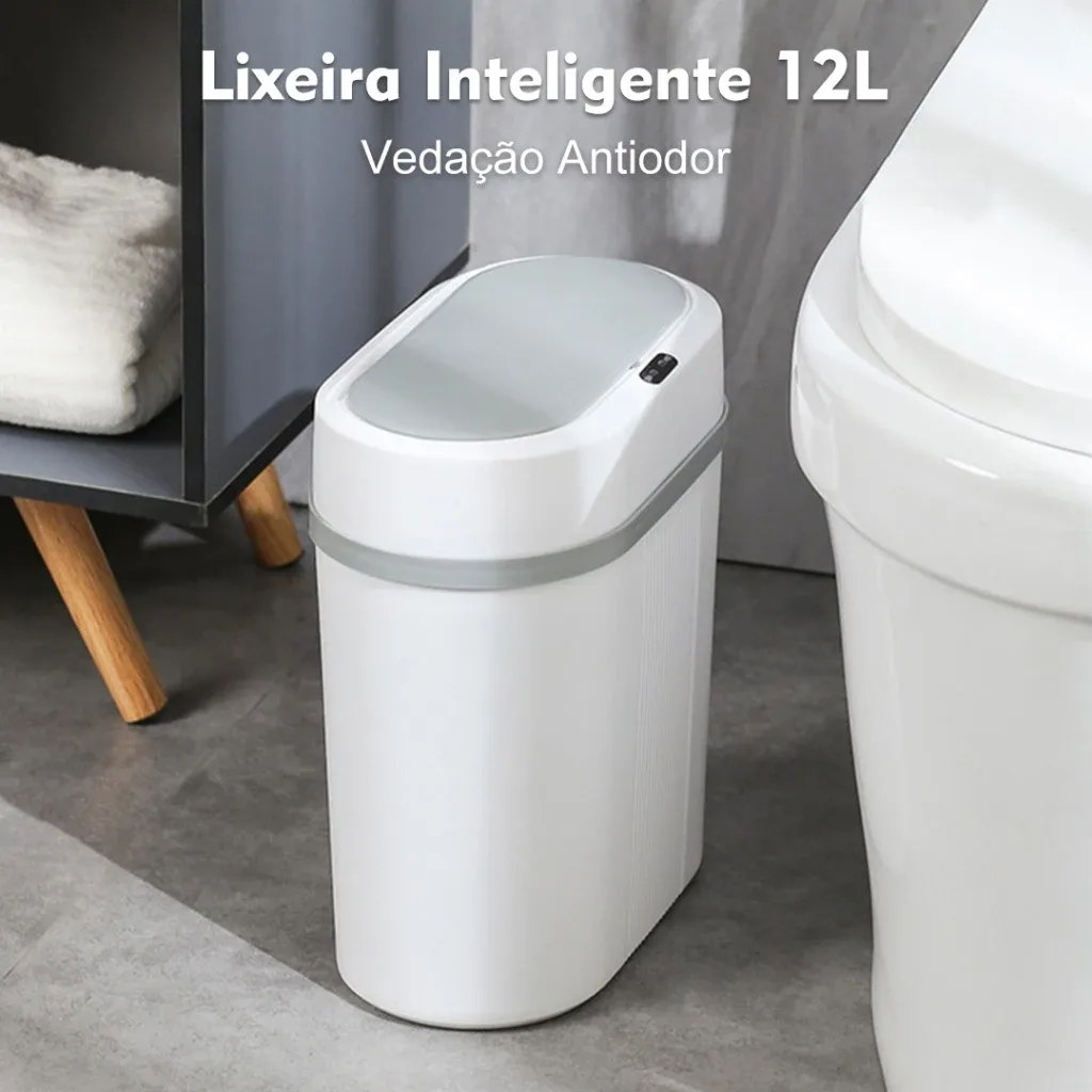 Lixeira Automatica 12 Litros Com Sensor Infravermelho Tampa Para Cozinha Banheiro Escritorio Quarto