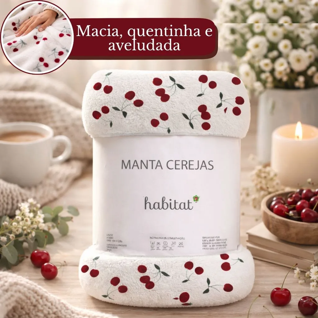 Manta Cobertor Queen Microfibra Antialergica Soft Flanel 2,20 x 2,40 Macia Quentinha Cereja Habitat