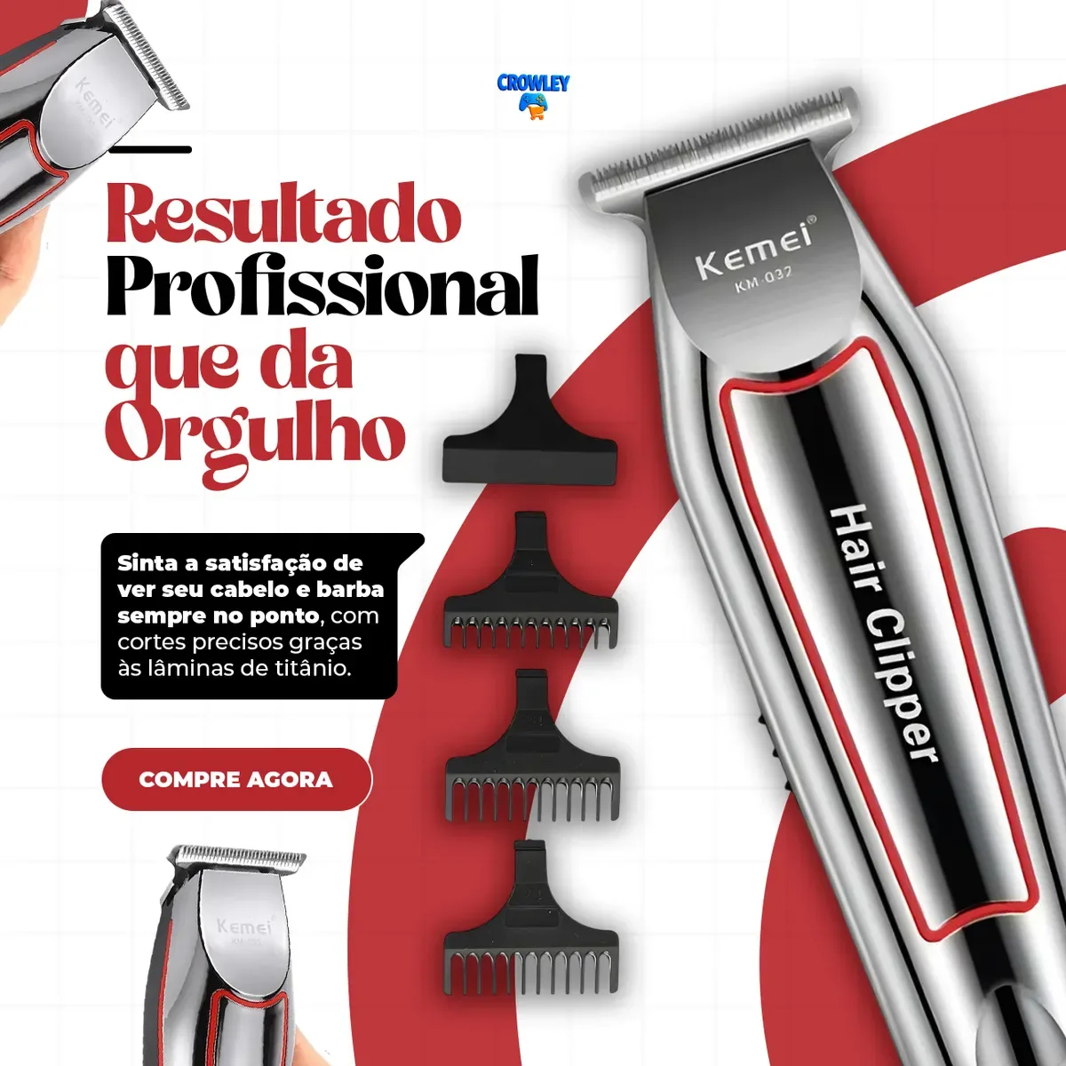 Maquina Acabamento Cortar Cabelo Barba E Pelos Kemei 032