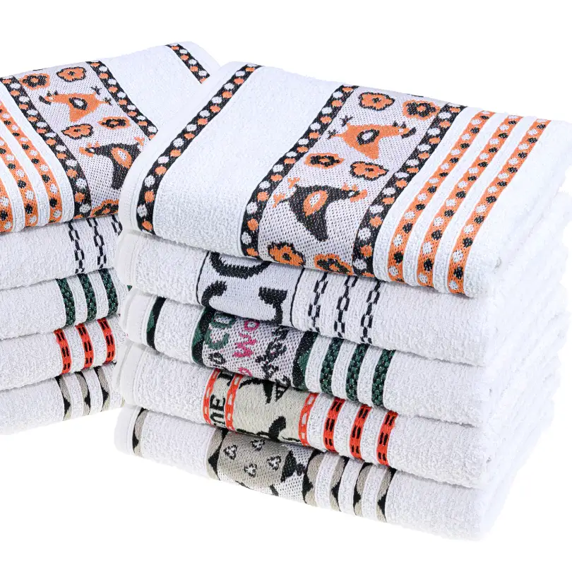 Pano De Copa Kit 5 ou 10 Toalhas Prato Felpudo/Atoalhado - Jacquard - 100% Algodao - 45cm x 70cm