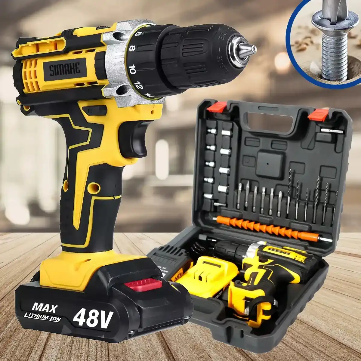 Parafusadeira Furadeira C/ 2 Baterias Maleta Kit Completo Led Eixo Flexivel Varios Niveis Torque Simake