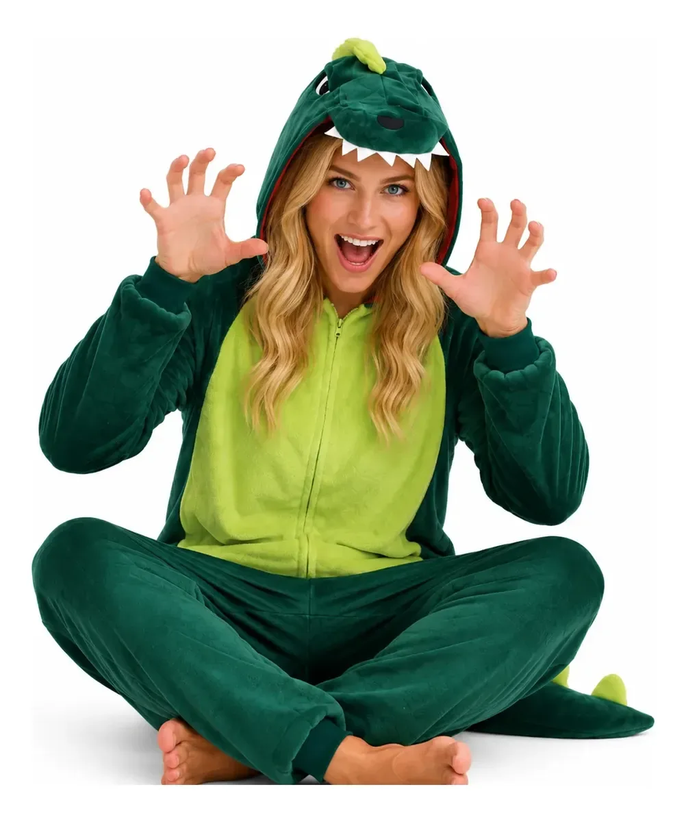 Pijama Macacao Adulto Dino Tipo Mantinha Por Dentro E Fora