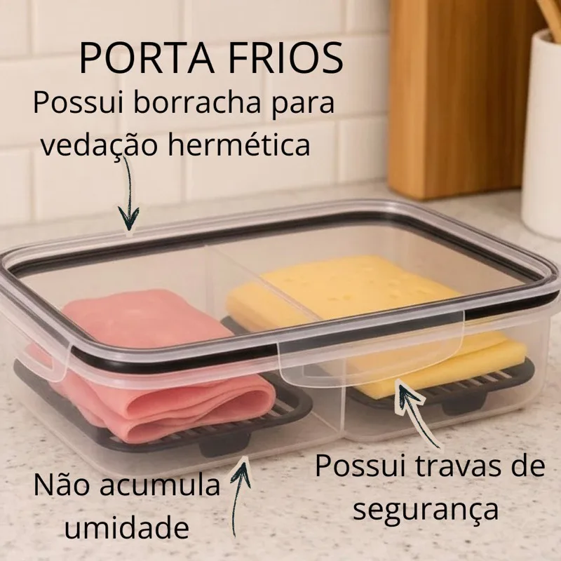 Porta Frios Duplo Preto para Presunto e Queijo Com Fundo Removivel Para Conservar e Organizar a Geladeira Hermetico