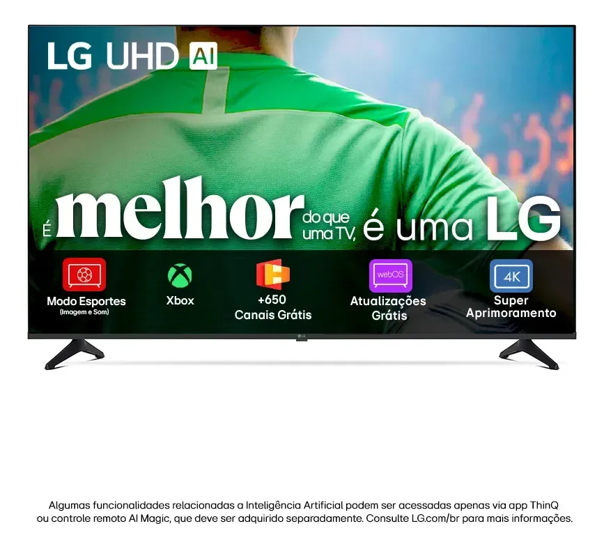 Smart TV LG UHD AI UA75 50 polegadas HDR10 Pro Processador α7 AI Ger8 webOS 25