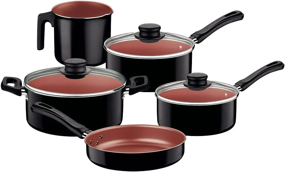 Tramontina Jogo De Panelas 5 Pcs Caribe Preto - Sortidos De Aluminio Com Rev Antiaderente E Polieste