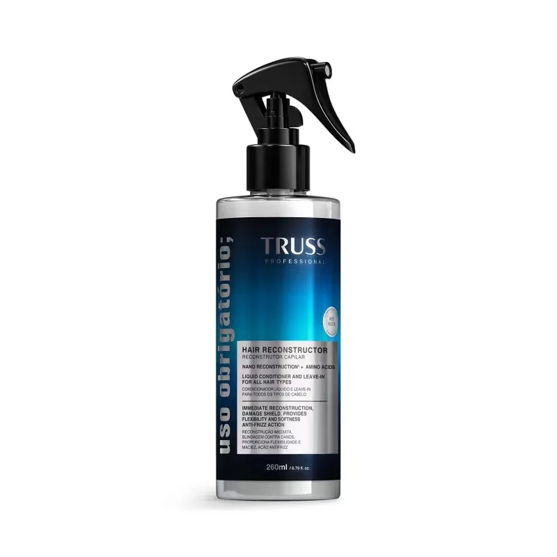 Truss Uso Obrigatorio Reconstrucao – Tratamento Reconstrutor Multifuncional em Spray com Enxague ou Leave-in para Cabelos Danificados, Quebradicos e com Quimica